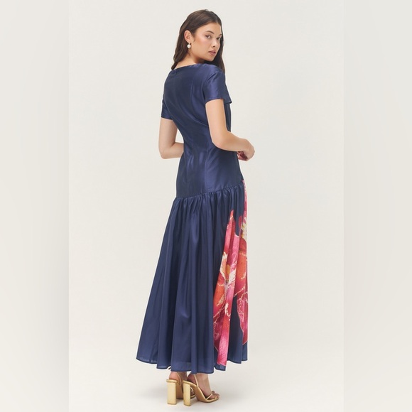 NWT Hutch Atley Dress Gown in Navy Raspberry Shantung in Size Small - Picture 7 of 12